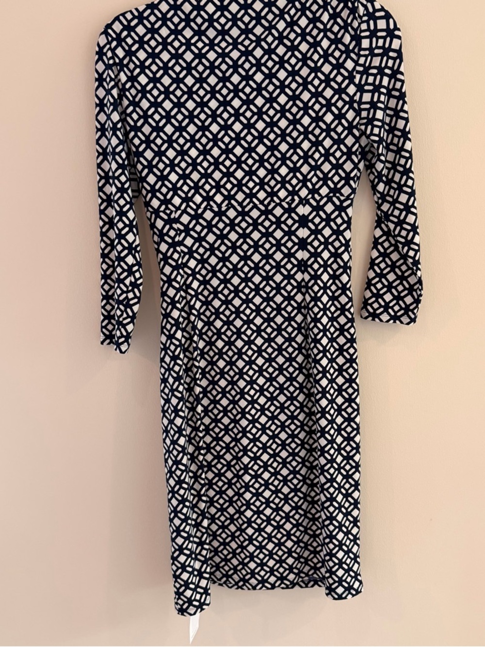 Ralph Lauren Navy and White Geometric Long-Sleeve Stretchy Dress - Picture 2 of 5